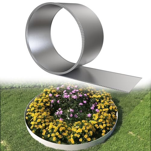 YRHome Rasenkantenband Verzinkter Stahl Raseneinfassung Beeteinfassung Mähkante mit Anti-Schnitt-Kante & Verzahnter Bodenhalterung Wetterfest & Rostschutz für Garten Höhe 15 cm – Länge 5 m(Sliver)