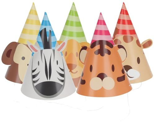 Envenzo Party Hats For Kids Adults Colourful For Birthday Pink, Blue, Rose Gold, Multicolour and Jungle Theme Hats 8 PCS For Halloween Anniversary Parties Decoration (Jungle Theme)