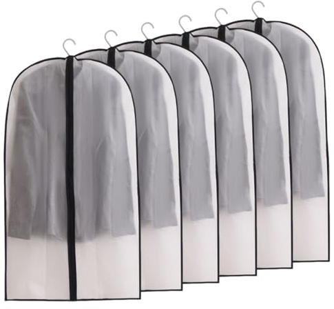 6 Pack Translucent Waterproof Garment Bags, Dust‑Moth Proof 60×100cm | Set of 6 translucent PEVA garment bags sized 60×100cm with smooth zipper closure