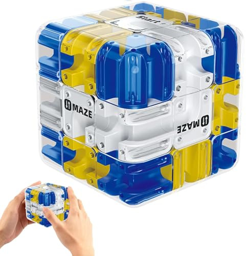 Large Labyrinth 3D Maze Puzzle Cube, Brain Teaser Cube Toy, 3x3 Logic Rolling Ball Maze Game, Educational Stress Relief 3D Puzzle, Focus and Problem Solving Gift for Kids and Adults, Family (Blue)
