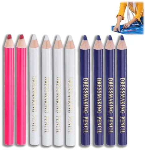 10 Pcs Sewing Fabric Pencils, Washable Fabric Marking Pencils with Erasable Tailor's Chalk Tip Caps, Sewing Accessories for Quilting Dressmaking Embroidery DIY Clothes Craft (Blue, Pink, White)