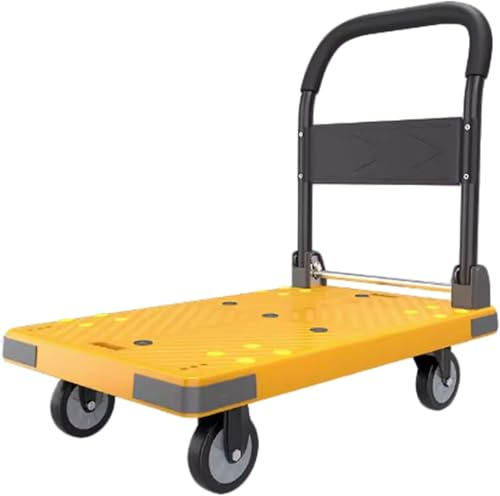 Carretilla Plegable de Plataforma Resistente con Ruedas giratorias - Carretilla de Acero para Oficina y almacén - Carretilla portátil para fácil Movilidad (Amarillo - Pequeño)