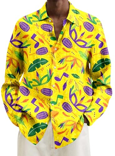 YOSUWOAI Chemise hippie pour homme années 70 et 80 - Costume de carnaval - Revers - Fête à thème - Haut à manches longues - Disco Fever Party - Coupe droite - Chemise traditionnelle