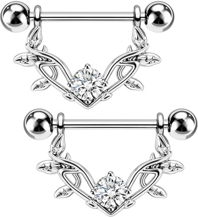 OUFER Body Piercing 14G Nipple Piercing Bar, 316L Stainless Steel 14mm Barbell 2pcs Nipple Rings Jewellery Hypoallergenic Anti-Loose for Women Fresh & Healed Piercings