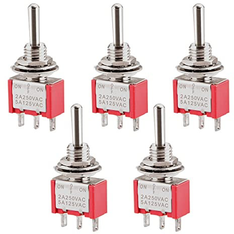 Heschen Interruptor de palanca en miniatura, MTS-103, ON-OFF-ON SPDT, 3 pines, 2A 250V, 5A 120V, Paquete de 5