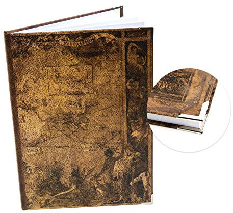 Logbuch-Verlag Liniertes großes vintage Notizbuch Blankobuch leeres Buch Weltkarte Motiv Nostalgie mit Metall Schutzecken A4