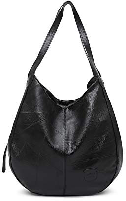 NICOLE & DORIS Damen Tasche Mode Handtasche Weiches Leder Henkeltasche Retro Shopper Casual Umhängetasche Frauen Designer Schultertasche Schwarz