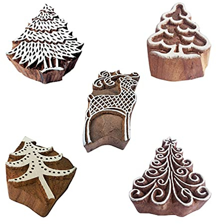 Royal Kraft Tree Wooden Printing Stamps (Set of 5) - DIY Henna Fabric Textile Paper Clay Pottery Blocks Htag2217