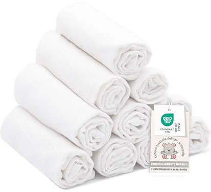ZOLLNER Lot de 10 Gants de Toilette pour bébés - 35x50 cm - en Coton - Gants de Toilette Doux pour la Peau - très Doux et agréables au Toucher - lavables jusqu'à 95 °C - Couleur Blanche