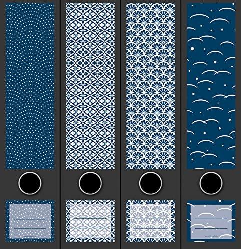 4er Set breite Ordnerrücken Blue Pattern Muster Blau File Art Ordner Etiketten Deko 2207, AJ2201