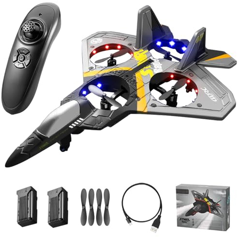 Goolsky RC Plane Airplane Toys, Ready To Fly 2.4GHz 6CH EPP Drone Remote Control Helicopter Toy 4 Motor Helicopters Adult with Function Gravity Sensing Stunt Roll Cool Light Battery, Silver 2 Battery