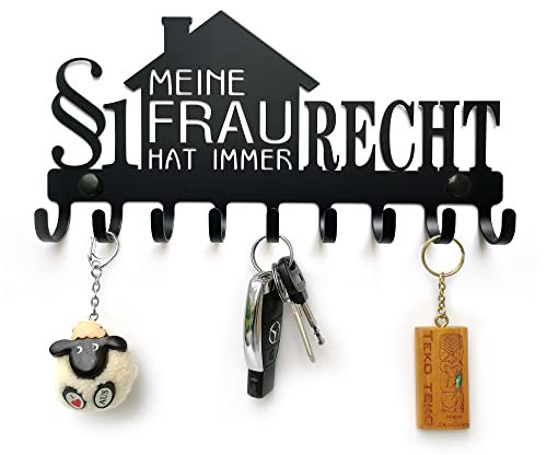 ELFSELF® Schlüsselbrett für die Wand - perfektes Design für die Familie - Mit dem Schlüsselboard alles ordentlich organisiert - 9 Aufhänger Meine Frau hat immer Recht- Schlüsselablage