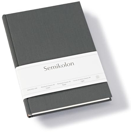 Semikolon 370044 - Notizbuch Classic A5 liniert - 176 Seiten, cremeweißes Papier - Lesezeichen - lava stone grau