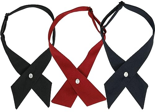 SUNTRADE Adjustable Women Girls School Uniform Tie, Uniform Cross Tie for Girls Cross Neck Tie, 3 PCS (Black+Wine Red+Navy Blue)
