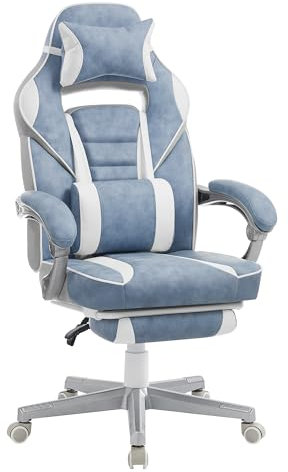 SONGMICS Bürostuhl, Schreibtischstuhl, ausziehbare Fußstütze, Kopfkissen, Lendenkissen, höhenverstellbar, ergonomisch, neigbare Rückenlehne, bis 150 kg belastbar, seeblau-cremeweiß OBG073Q01