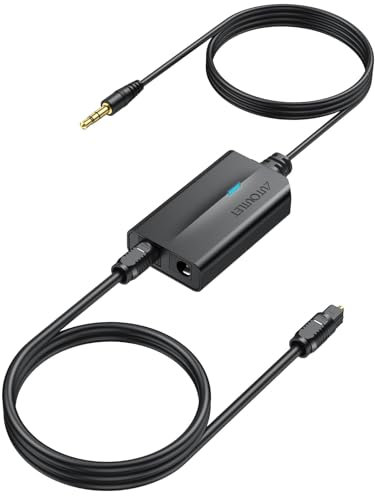 AUTOUTLET AD Wandler, Analog zu Digital Audio Konverter Analog Digital Wandler 3,5mm AUX zu SPDIF Toslink Konverter Adapter mit 3,5mm Audiokabel+1M Optischem Kabel für TV Computer Laptops Projektoren