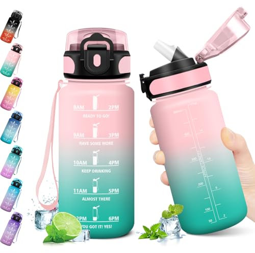 KollyKolla Gourde 500ml, Bouteille d'eau Enfant, Gourde Paille, Étanche & Réutilisable, Gourdes Sport avec Marqueur de Temps, Bouteille Motivation pour Enfant, Cyclisme, Bureau, Camping, l'école