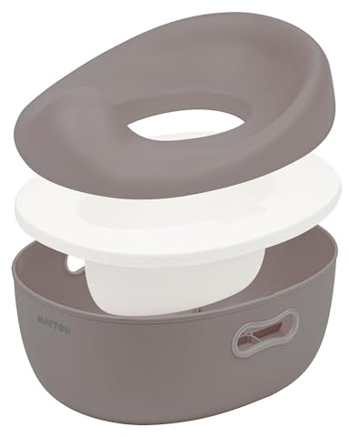 Nattou Babytopf 3in1, Töpfchen + Hocker + Toilettensitz für Kinder, Einfaches Toilettentraining, Ca. 34 cm, Ab ca. 18 Monate bis ca. 4 Jahre, Care, ABS/EVA, Taupe