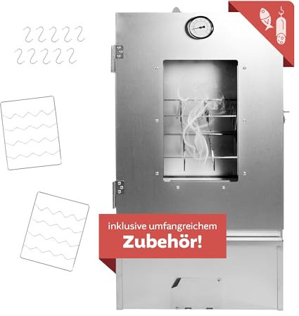 LEMODO Räucherofen 80x39,5x27,5 cm mit umfangreichem Zubehör, Räucherschrank aus legiertem Stahl, Kalträucherofen mit großer Räucherkammer, Tischräucherofen mit Thermometer