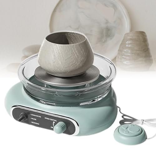 pealiritansemen Tornio per Ceramica, Mini Tornio Elettrico per Ceramica, Giradischi Elettrico da 12 Cm con Pedale, Utensili Fai da Te per La Ceramica per La Scuola, Casa,Green