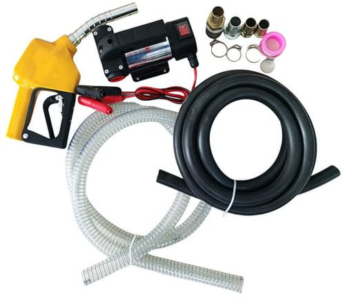 12V 200W Dieselpumpe Heizölpumpe Selbstansaugend, Absaugpumpe Kraftstoffpumpe, mit Automatischer Abschaltung Düsen & Schläuche & Kupfermotor
