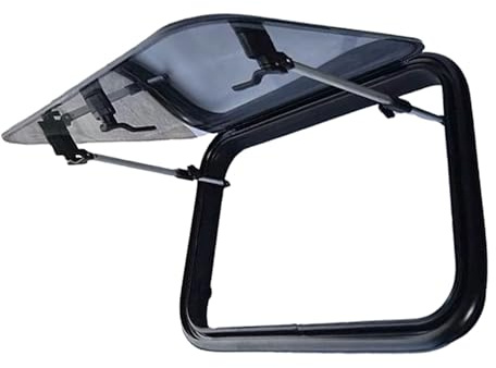 Fenêtre à charnière SWISS OUTDOOR 800x500 en verre véritable, certifié ECE R43, double vitrage, avec store et moustiquaire, calandre blanche, isolé, pour camping-car, van, fourgon, fenêtre pour