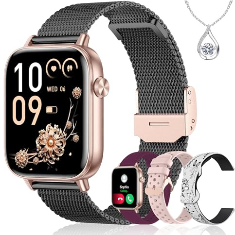 Iaret Smartwatch Donna, 4 Cinturini & Collana Regalo, 1.83 Orologio Chiamate HD, 110+ Sport Fitness Tracker, Monitoraggio Sonno/Frequenza Cardiaca/Ciclo/Contapassi, per iPhone/Android, Oro Nero