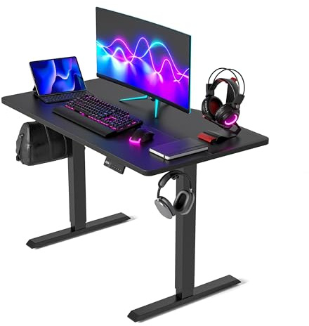 FEZIBO Electric Standing Desk For Gaming 100 * 60 cm Heigh Adjustable Stand up Table with digital display controller, Sit Stand Home Office Desk with Splice Board, Dark Black Frame/Dark Black Top