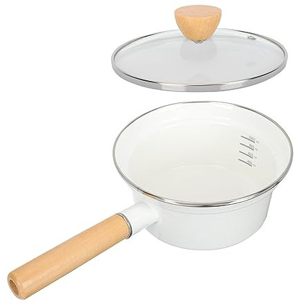 LABRIMP Pot à lait émaillé poêle antiadhésive casserole anti-adhésive marmite à lait se précipiter le potage marmite chauffante avec manche en bois marmite de nourriture Un verre blanche