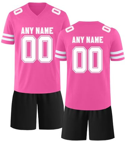 Personalisiert American Football Trikot mit Name Nummer Personalisierte Spieltrikots T-Shirt & Shorts für Kinder Erwachsene Junge Mädchen Herrn Damen A03