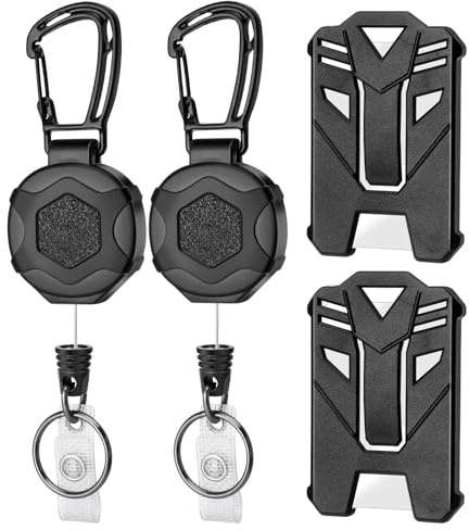 2 Pack Heavy Duty Retractable Keychain, Badge Holder ID Lanyard Reel with 31.5 Steel Retractable Cord, 2 PCS Id Badge Holder for Name Card