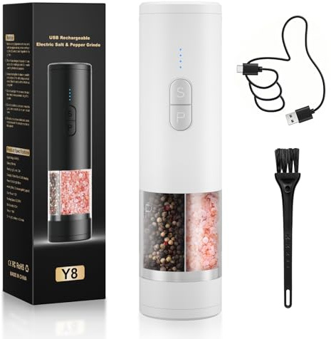2-in-1 Electric Salt and Pepper Grinder Set - USB Rechargeable Automatic Salt and Pepper Mill, 100ml×2 Chamber, with LED Lighting, Adjustable Coarseness - Perfect for Kitchen, BBQ Gifts