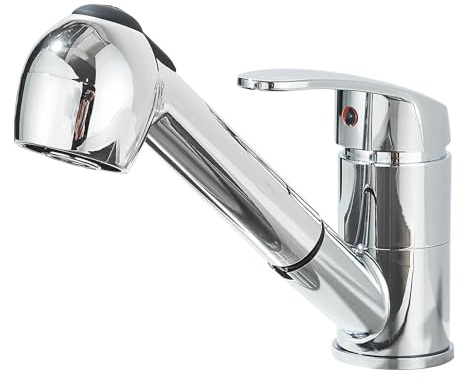 Zamery Grifo de cocina monomando de alta presión, extensible, cromado, grifo de cocina extraíble, giratorio 360°, con 2 patrones de pulverización, acero inoxidable