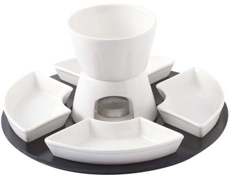 Lawnrden Juego de ollas para Fondue, 4 Platos y 4 Tenedores, Elegante Vaso de cerámica para derretir Fondue de Chocolate con Bandeja para Familiares y Amigos