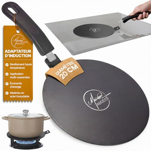 Casa Abodo Placa Adaptador de Inducción 20cm con Mango Extraíble | No Cambie Color | Adaptador Placa Inducción para Ollas Moka, Vidrio & Aluminio sobre Gas y Eléctrico