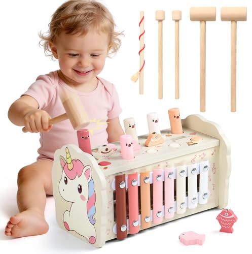 Juguetes Montessori 1 Años - Juguetes Niños Niñas 1 Año con Xilofono Bebé, Juego de Pesca, Juego de Martillos y Laberinto Numérico, Juguete Bebe 1 Año Regalo Bebe Niña Niño 1 Año Juegos Educativos