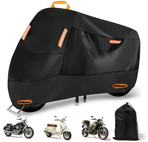 Telo Coprimoto Impermeabile XXL 245 x 105 x 125 cm, Copertura Moto Oxford 210D con Fori di Blocco e Strisce Riflettenti, Copri Moto Antivento Antipolvere UV per Esterno Scooter Motorino