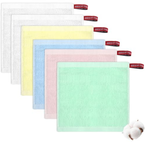 ALIIP Sminkduk av bomull 20 x 20 cm, 6 stycken sminkdukar tvättbara för mild ansiktsrengöring, återanvändbara fyrkantiga tvättlappar, A
