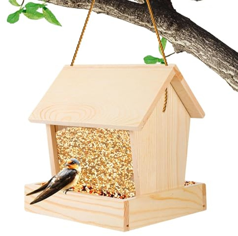 Godpqiui de Madera para Aves | Estación de Alimentación de Madera Colgable para Colibríes y Pájaros,Exterior para Pájaros,Jardín Balcón Patio Porche Árbol Parque