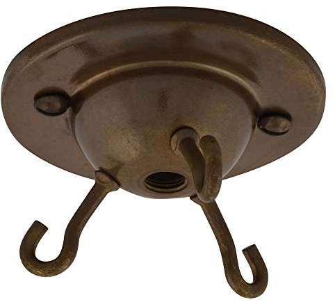 ElekTek Rosone da soffitto con 3 ganci per accessori di illuminazione sospesi, Pendenti, paralumi invertiti e lampadari - Finiture metalliche tradizionali Ottone Antico