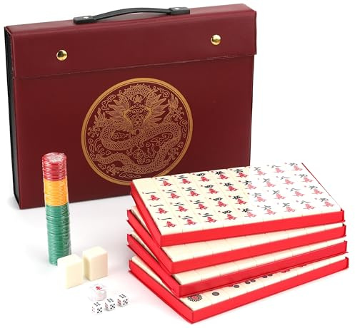Mose Cafolo Juego chino Mahjong de 1.5 pulgadas, XL, 144 azulejos de melamina numerados de color marfil blanco con funda de transporte, juego completo Majiang, Majong, Mah-Jongg