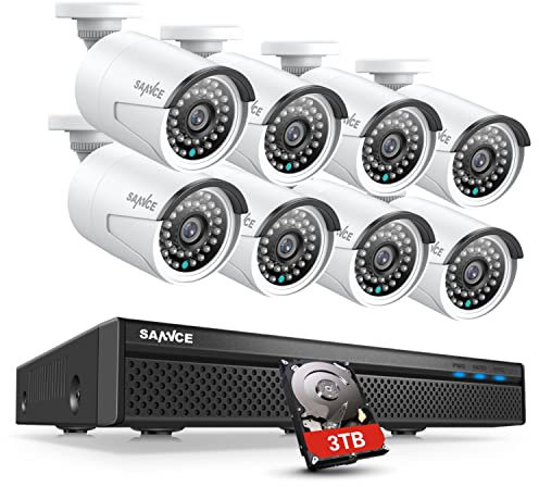 SANNCE Kit Videosorveglianza 5MP NVR 8 Canali POE Con 8 Telecamere 2MP, Videoregistratore Cloud Storage IP66, Visione Notturna, 3TB HDD