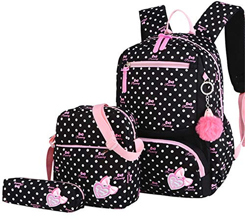 VIDOSCLA 3Pcs Crown Prints Backpack Sets Bowknot Primary Schoolbag Travel Daypack Shoulder Bag Pencil Case