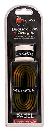 ShockOut Dual Pro Grip + Overgrip (Negro/Naranja) - Sistema Combinado de absorción de Impacto y Mejora de Agarre para Deportes de Raqueta
