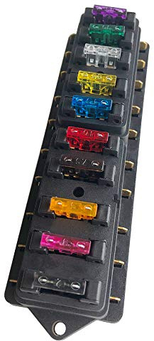 QitinDasen Premium 10 Vie Scatola Portafusibili, Scatola Fusibili a Lama Standard Universale, Portafusibile per Auto Impermeabile, con 10Pcs Fusibile a Lama Standard Gratuito (12V / 24V)