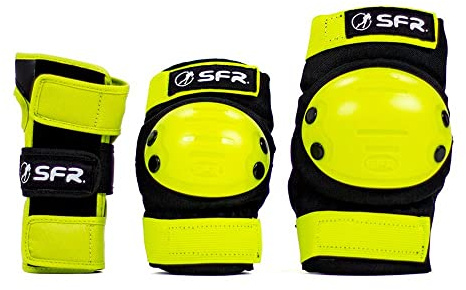 SFR Unisex, Jugend Youth Ramp Triple Pad Set Knieschoner, Schwarz/Limettengrün (Mehrfarbig), S