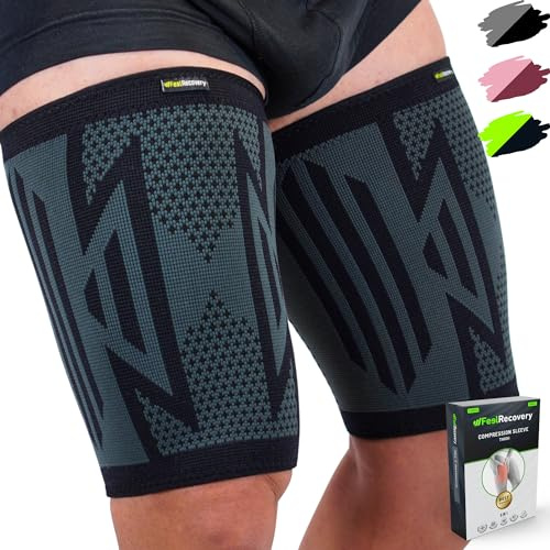 Feel Recovery 2 Fascia Elastica per Coscia per Uomo e Donne - Cosciera Sportiva Compressiva per Gamba - Supporto Coscia per Contrattura Muscolare - Traspiranti e Antiscivolo (L, Nero)