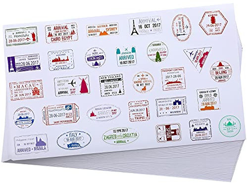 Gersoniel 1500 Pieces Travel Stickers Country Passport Stickers Decorative Passport Stamps Waterproof Vintage for Luggage Scrapbook Laptops Bottle Album