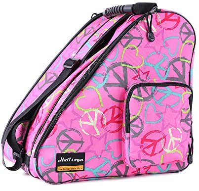 Holisogn Eis-, Inline- und Rollschuh-Tasche, Premium- und Mode-Taschen für Kinder, Jugendliche, Erwachsene (Peace & Love Pink HLS001)