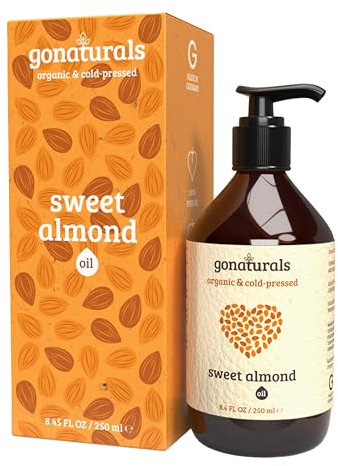GoNaturals® Huile Amande Douce Certifiée BIO -250ml- 100% Pure & Pressée à Froid - Sans Hexane ni Parfum - Huile Corporelle Hydratante pour le Corps, Visage, Cheveux, Ongle, Bébé, Sweet Almond Oil